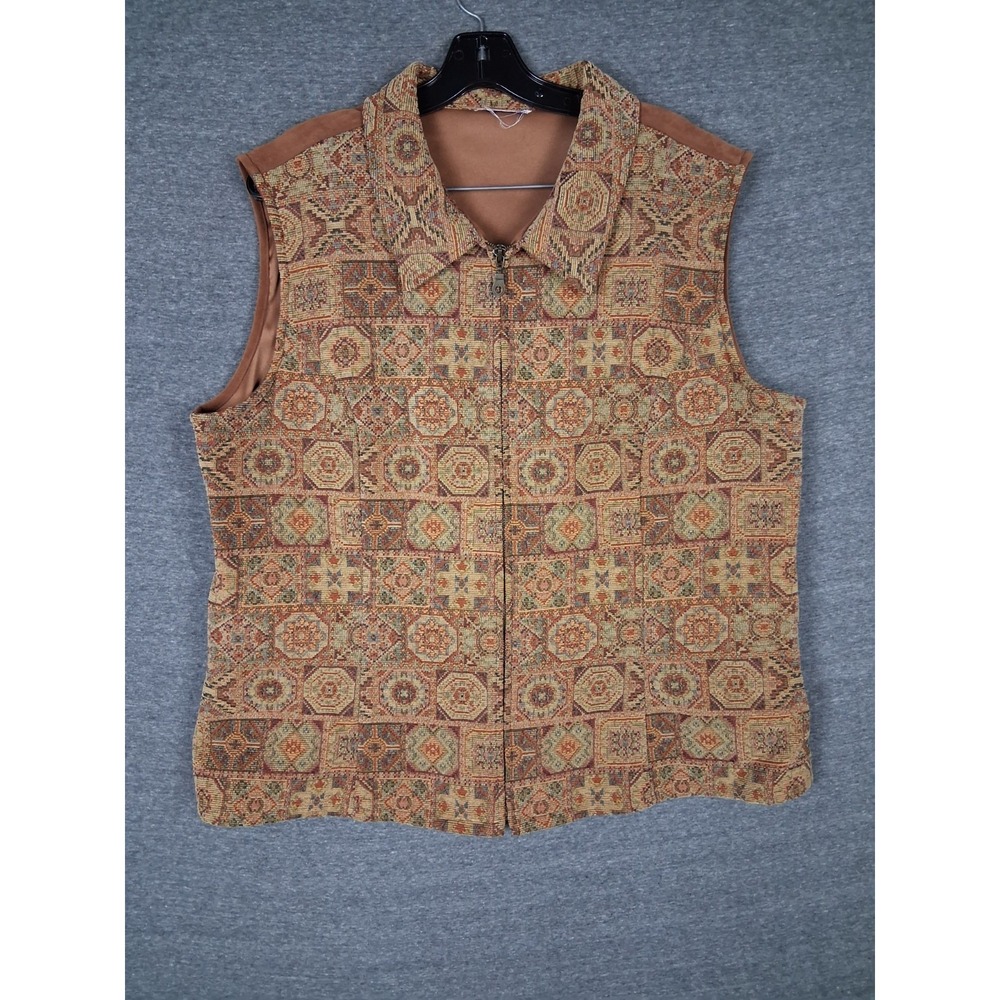 VTG Womens Jacket Large Brown Jacquard Aztec Full Zip Vest Western Native